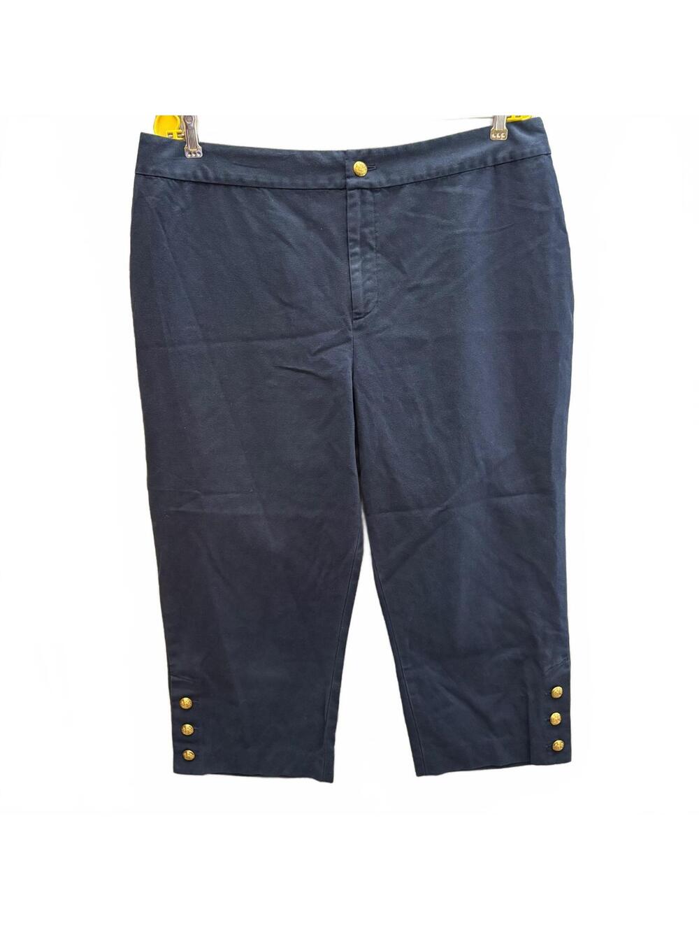 VTG Lauren Ralph Lauren Navy Blue Cropped Pants Women's 14 Gold Button Luxury